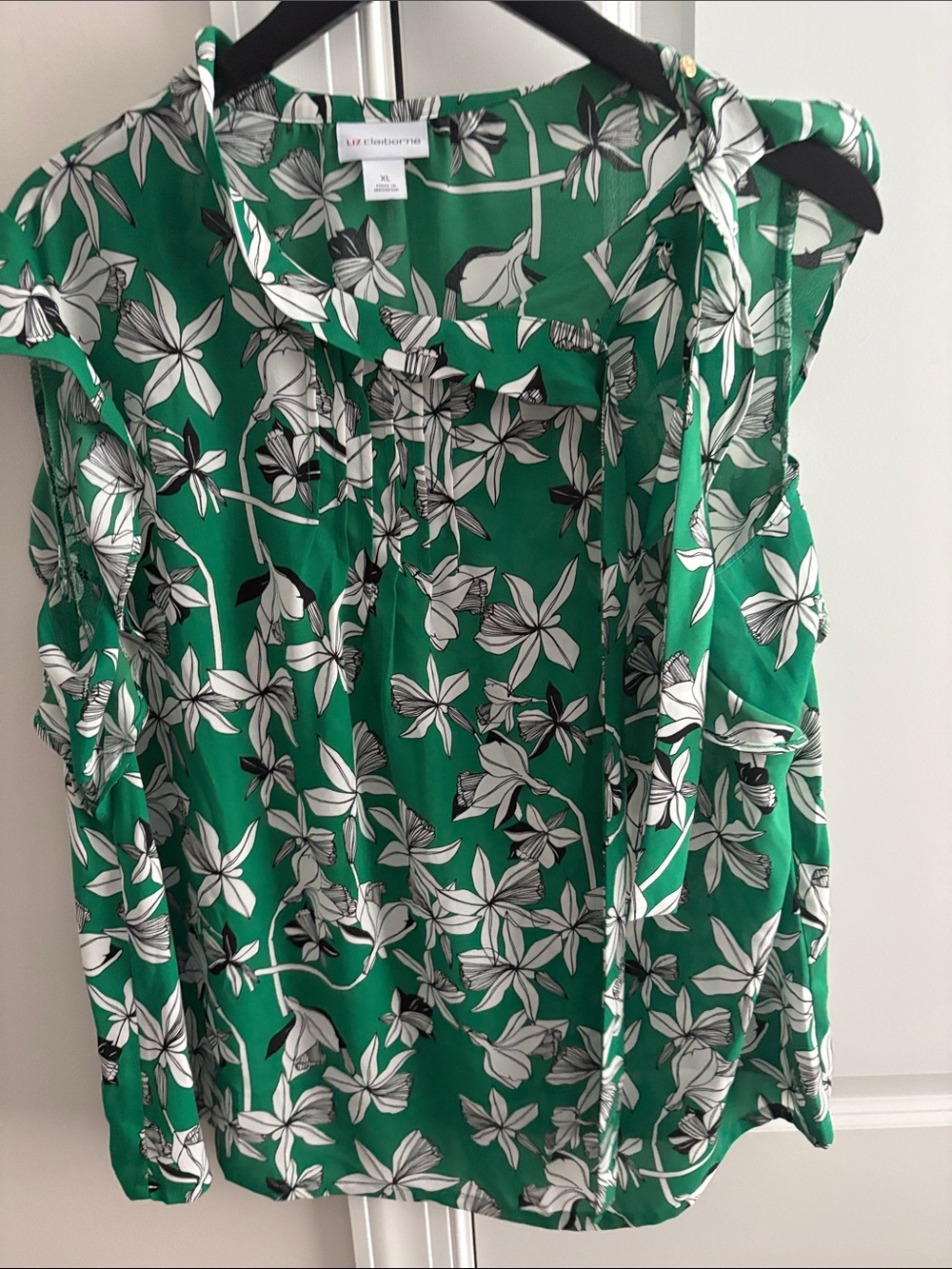 Liz Claiborne Green and White Floral Tie-Shoulder Camisole